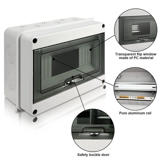 CHENGPI Boîtier De Distribution,Coffret Electrique Etanche, Boitier Etanche Electrique Exterieur Avec Prises Et Interrupteurs De Fuite,Tableau Electrique 8 Modules