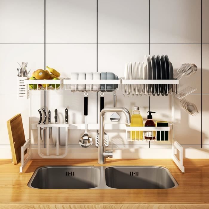 égouttoir à vaisselle enroulable 44 cm * 38 cm au-dessus de l'évier  égouttoir à vaisselle, égouttoir à vaisselle à roulettes de cuisine  polyvalent égouttoir à vaisselle pliable en acier inoxydable SUS304
