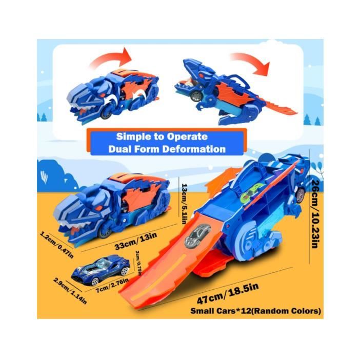 Camion Transporteur Dinosaure Avec 12 Voitures Et Circuit 160 Cm - Jouet Pour Garçons 3-6 Ans, Pliable - 11
