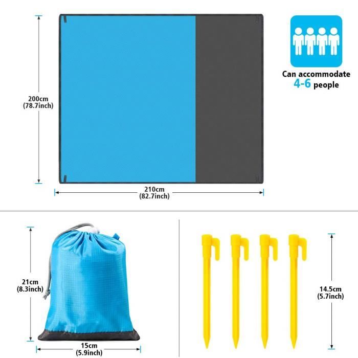 Tapis De Plage COVACURE 210x200cm Imperméable Anti-Sable - Ultraléger Orange Pour 4-6 Personnes