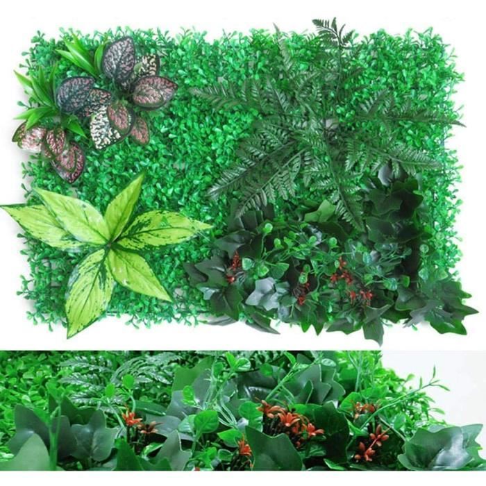 Panneau Mural Plantes Artificielles 60x40 Cm - Décoration Intérieure/extérieure, Herbe Et Feuilles Réalistes, En Plastique PE