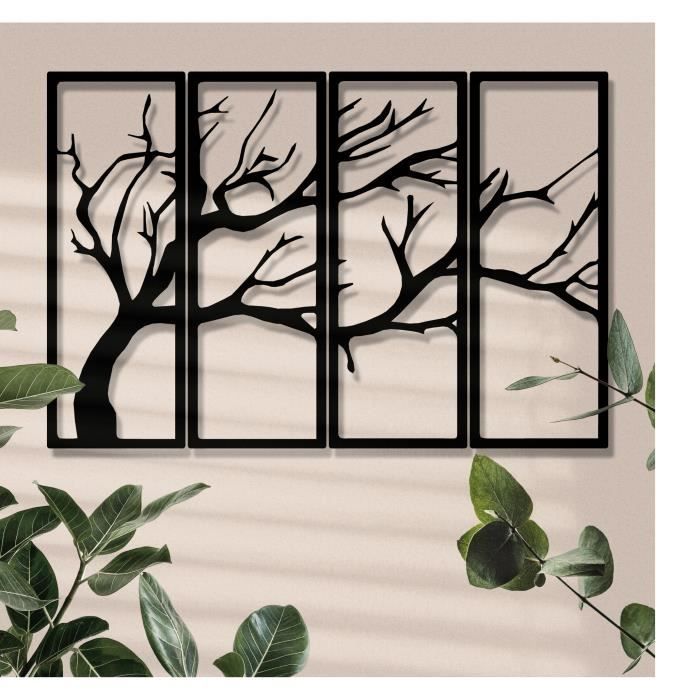 Panneau Mural Décoratif Métal Arbre Stylisé 97,2x8,9x100,3 Cm - Statue - Objet à poser