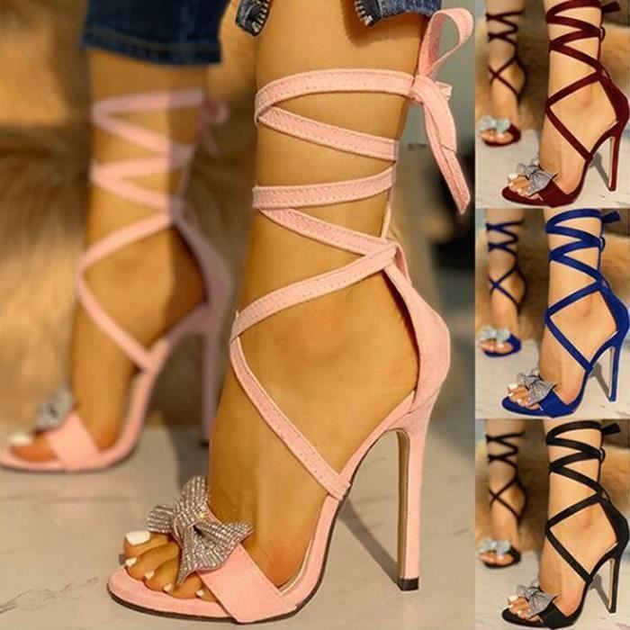 Sandales a talons hauts pour femme MINETOM Noir Talons aiguilles Lacets Ete Noir Cdiscount Chaussures