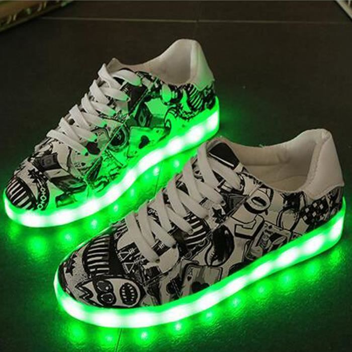 Chaussure LED Lumineuse Basket Homme Femme 7 Couleur USB Charge LED Chaussures clignotante Baskets Noir Noir Cdiscount Chaussures
