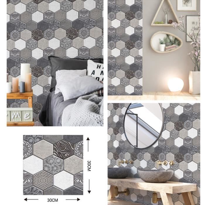 Lot De 12 Autocollants Pour Carrelage Mural, PVC Adhésif étanche, Motif Noir, 30x15cm - Idéal Pour Relooker Cuisine, Salle De Bain, Meubles