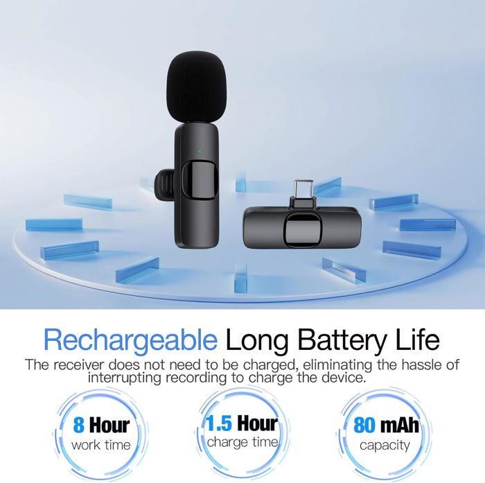 Micro Cravate Sans Fil Avec Réduction De Bruit - Plug & Play Compatible IPhone, Android, PC Pour Streaming - 7