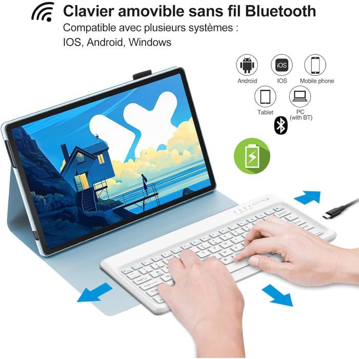 Clavier Rétroéclairé Et étui Pour Lenovo Idea Tab Pro 12.7 (2025) - Azerty Français, Support Stylet Inclus