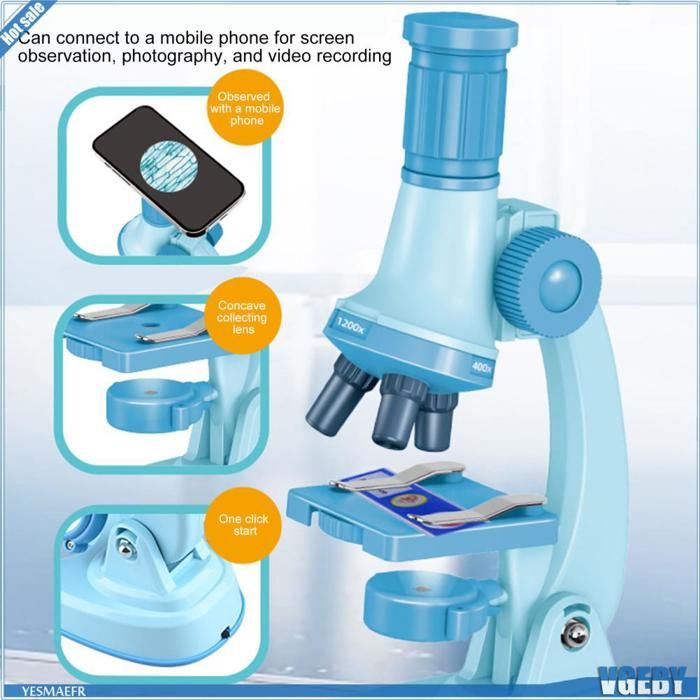 Kit Super Microscope Clementoni – Grossissement 1200x – 50 Expériences – LED Réglable – Dès 8 Ans