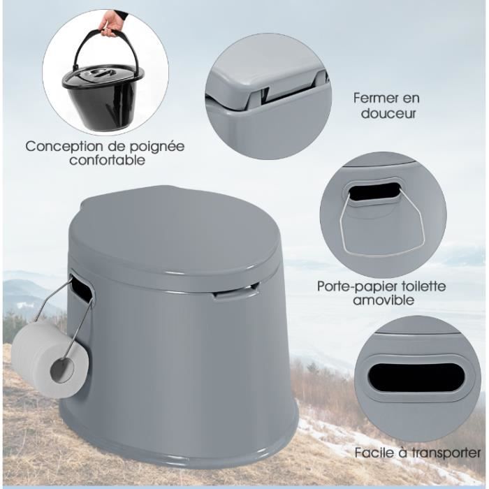 GOPLUS 20L Toilette Portable WC Chimique Mobile pour Camping Caravanes  Hôpital Voyage en HDPE 41x35x41 Gris/Vert (Gris)