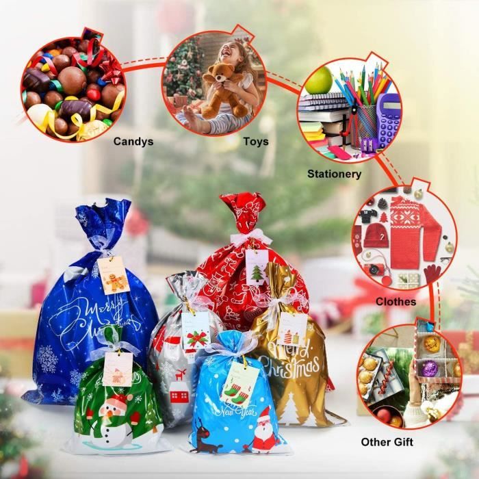 Sacs cadeaux avec cordon de serrage de 21,6 x 30 cm - Sac de Noël