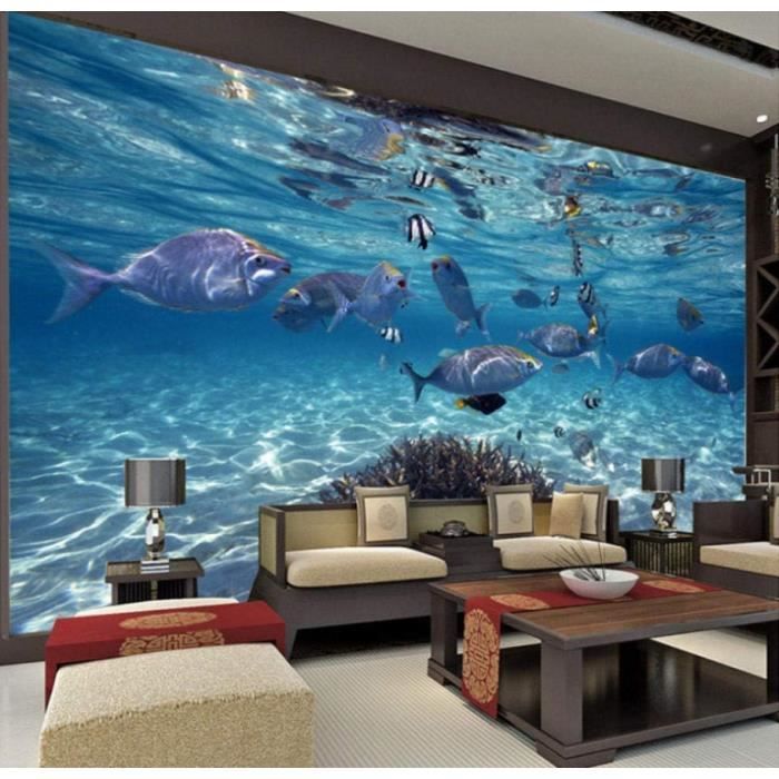 Papier Peint Mural 3D Autocollant - Océan, Espadon, Poisson Bleu - Décoration Murale