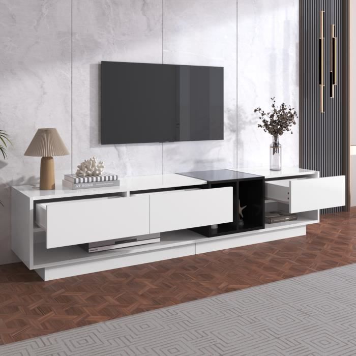 FURNIX Meuble Tv / Meuble Tv Suspendu Alyx 140 X 32 X 34 Cm Style Industriel Blanc Mat Gris Brillant Avec Led 85587074