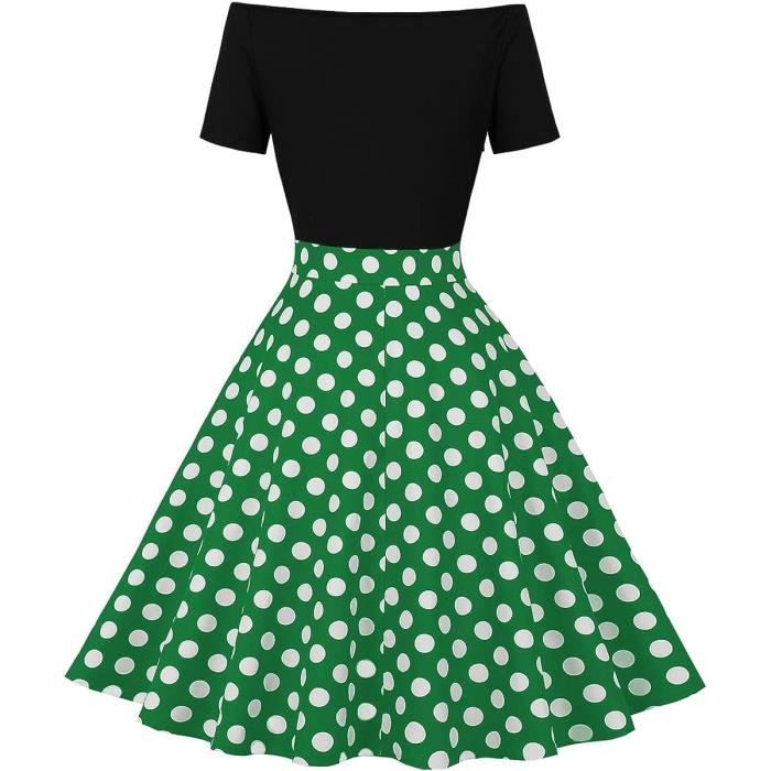 Robe vintage elegante a pois rustique Marque inconnue Swing plisse Vert Vert Cdiscount Pret a Porter