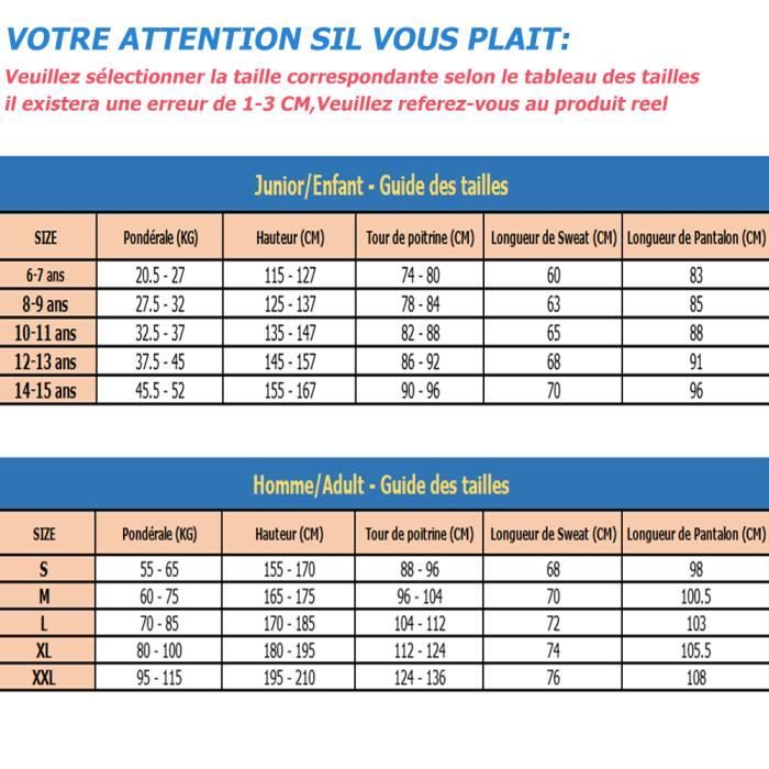 Guide taille maillot de discount foot