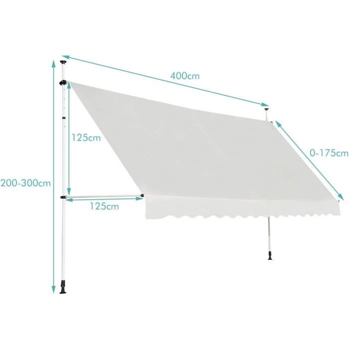 Banne Manuel Sans Perçage Hauteur Réglable 200-300cm - Auvent Balcon Rétractable Oxford Anti-UV (Beige, 150x125cm)