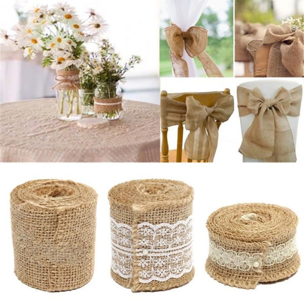 5 rouleau 2 m Naturel Jute Toile De Jute de Hesse Ruban Tissu Noël Nouvel An Fête