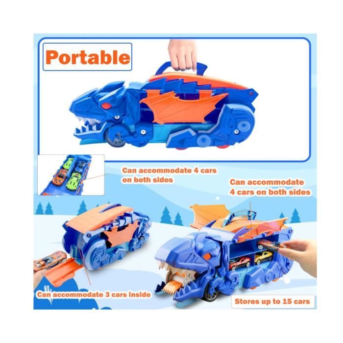 Camion Transporteur Dinosaure Felicify - 12 Voitures Incluses - Toboggan 2 Voies - Rouge