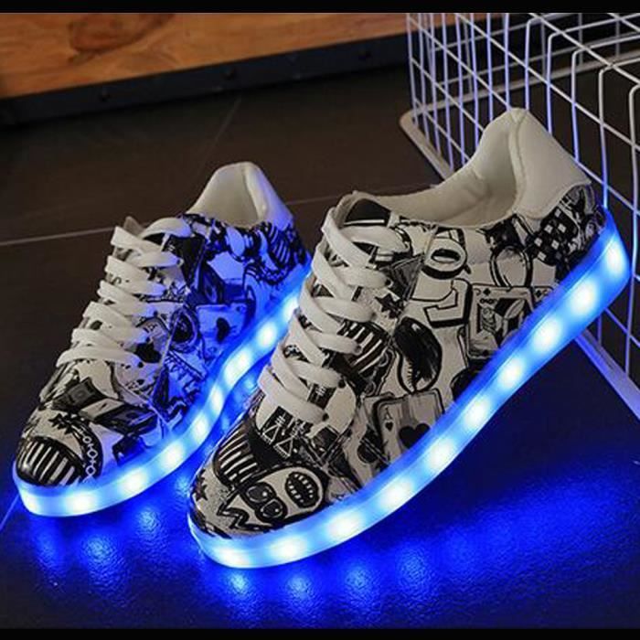 Chaussure LED Lumineuse Basket Homme Femme 7 Couleur USB Charge LED Chaussures clignotante Baskets Noir Noir Cdiscount Chaussures