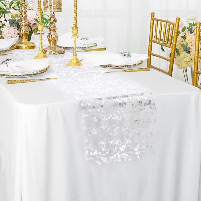 Chemin De Table Scintillant Argent Et Blanc 33x183 Cm, Style Moderne