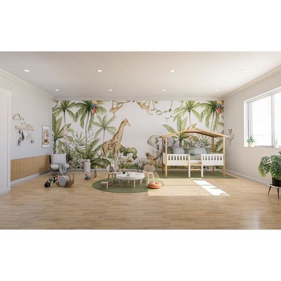 Lit Cabane Sur Pilotis Enfant KONTARBOOR 90x190 Cm - Bois Naturel Et Blanc, Toit En Toile, Sans Matelas