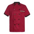 YONGHS Manteau de Chef Homme Femme Manches Courtes Veste de Cuisinier Chemise Uniforme M-4XL Rouge-0