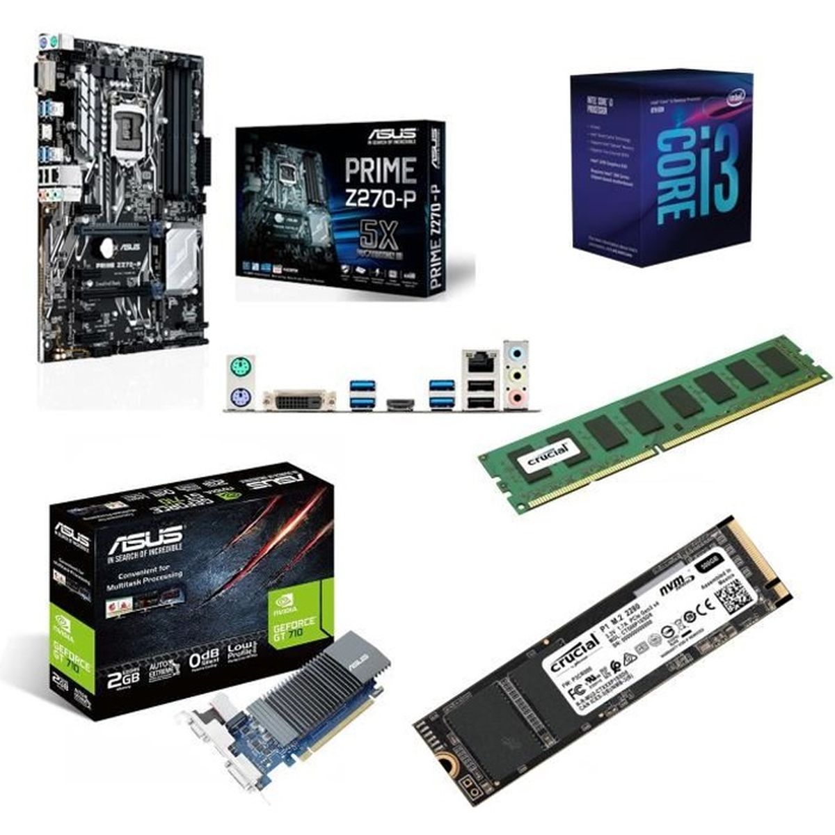 Kit évolution PC Carte mère Asus + Processeur Core I3 + 8 Go ddr 4 + SSD 120 Go + Asus GT 710