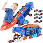 BRAND Camion de Transporteur Voiture Enfant, Voiture Dinosaur Truck avec 8 Voitures de Course Jouet Cadeau pour 3 4 5 6Ans Garcon Filles