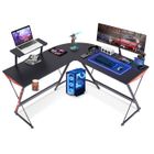 Bureau Gaming - WEVALLEY - Modèle en L - Cadre en X - Noir - Grand espace de travail