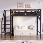 LEYTN Lit mezzanine enfant en métal 140x200 cm Lit adulte avec barrière de sécurité échelle et sommiers à lattes - noir