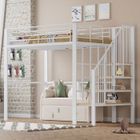 LEYTN Lit mezzanine adulte 140x200cm Lit enfant Lit simple en métal avec escaliers de rangement et sommier à lattes - blanc