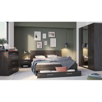 Chambre complète 140x190/200 Chêne brun n°1 - EDWARD - Marron - Bois - Cadre de lit : L 160 x l 205 x H 79 cm - Armoire : L 133 x l