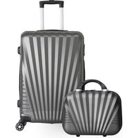 Set de valise moyenne 65cm 4 roues + Vanity trousse de toilette pied de maintien en ABS Rigide -Elegance - Trolley ADC (Anthracite)