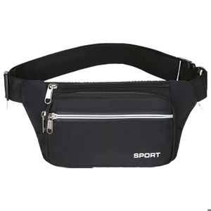 Dokeno Sac Banane étanche Avec Prise Casque – Ceinture Réglable, Multi-poches, Pour Running, Rando, Vélo, Unisexe Noir