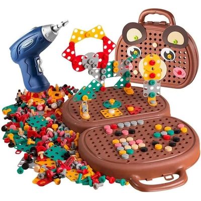Magic Montessori Boîte à outils de jeu – [Version 2024]Puzzle créatif en mosaïque avec ensemble d'outils de vis de perceuse électrique, kit de créativité Keolaa 3D pour enfants âgés de 3 à