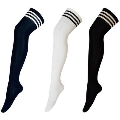 Femme Chaussette Haute Triple Stripes Jambiere Coton College Sport Cuissardes Socks Ensemble de 3 Paires Noir Cdiscount Pret a Porter