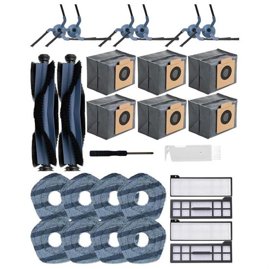 Lot de 10 pièces de rechange E28 E25 Omni compatibles avec aspirateur robot Eufy E28 Omni/E25 Omni, 2 brosses à rouleaux, 2 rouleaux brosses, 2 brosses latérales, 2 filtres HEPA, 2 sacs Lot de 10 pièces de rechange E28 E25 Omni compatibles avec aspirateur robot Eufy E28 Omni/E25 Omni, 2 brosses à rouleaux, 2 rouleaux brosses, 2 brosses latérales, 2 filtres HEPA, 2 sacs