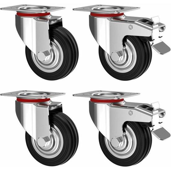 Lot De 4 Roulettes Pivotantes Avec Bloqueurs - 200 Mm - Charge Max 3000 Kg - Idéal Pour Meubles Lourds, Chariots, Ateliers