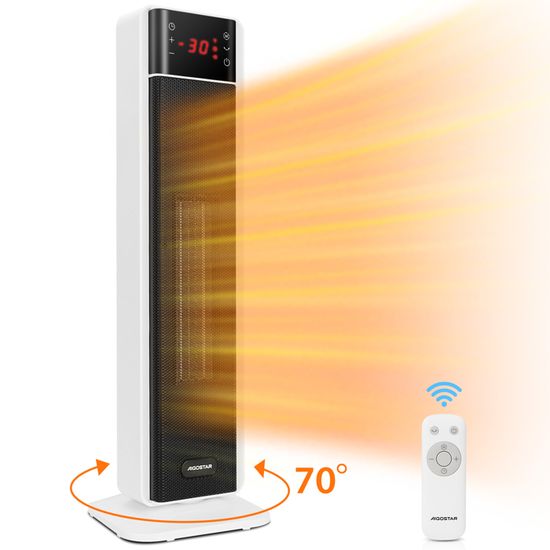 Chauffage D'appoint électrique 2000W Sendowtek - Oscillation 70°, 4 Modes, Télécommande, Minuterie 12h, Sécurité Basculement