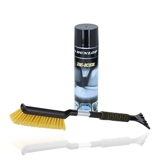 DUNLOP - Kit Dégivreur 600ml + Grattoir Télescopique Brosse - Pour Vitres Auto En Hiver, Dégivrage Rapide
