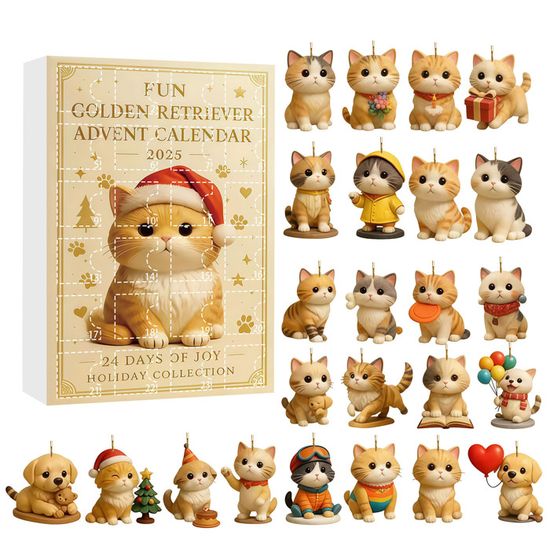 Calendrier De L'Avent Chat 2024 – 24 Ornements Mignons, Compte à Rebours Noël, Décoration Acrylique (26x18 Cm)