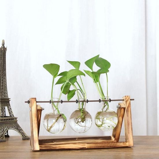 Wewoo - Café simple créatif intérieur décoration de bureau vase de tube à  essai en verre hydroponique transparenttype cadre bois à 3 trous - Vases -  Rue du Commerce