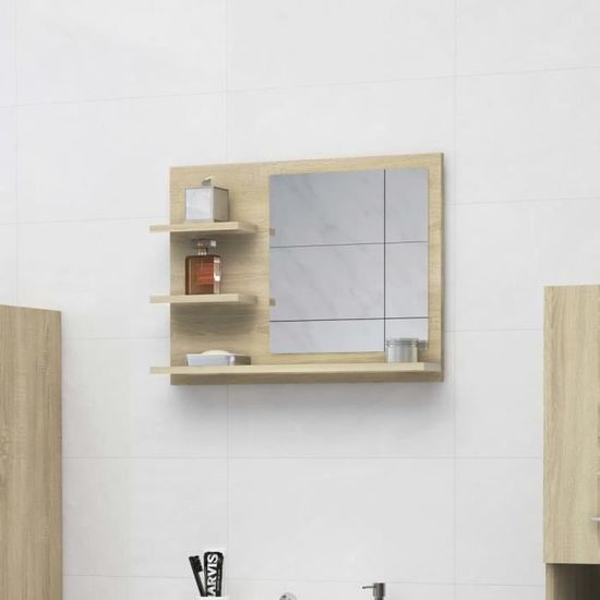 Nouveauté!Miroir Décoratif - Miroir Attrayante salon de salle de bain Chêne sonoma 60x10,5x45 cm Aggloméré660