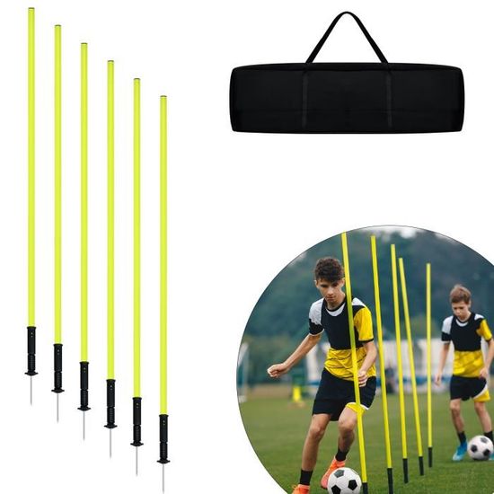 LILIIN Lot De 6 Barres De Slalom - Accessoires D'entrau00eenement De Football - 1,8 M - Avec Piquet De Terre Et Sac De Transport - Barres D'entrau00eenement - Slalom - Pour Football
