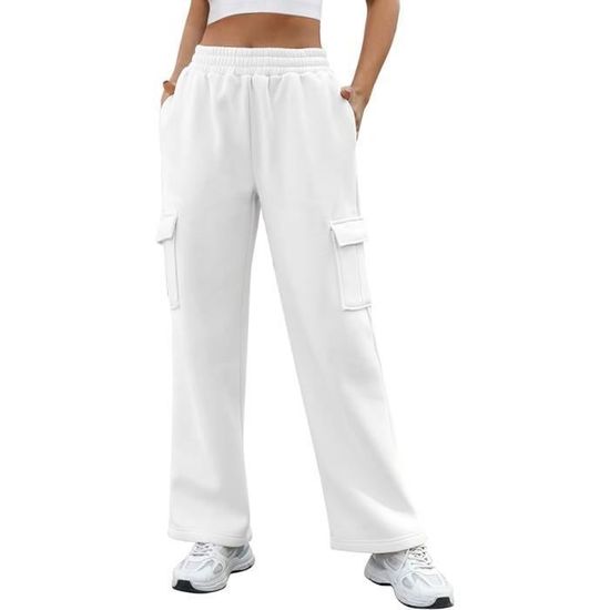 Pantalon Jogging Femme Coton | Taille Haute, Jambe Droite | Avec Poches | Yoga, Sport, Détente | Noir, L