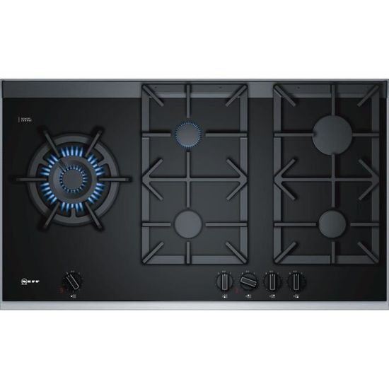 Neff plaque de cuisson gaz 90cm 5 feux 13700w noir inox t29ta79n0