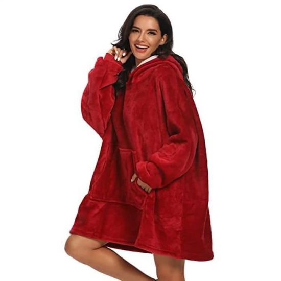 Sweat à Capuche Surdimensionné Femme Sweat Plaid à Capuche Femme Géant Long Super Doux Chaud Confortable Couverture à Capuche Portable avec Poche pour