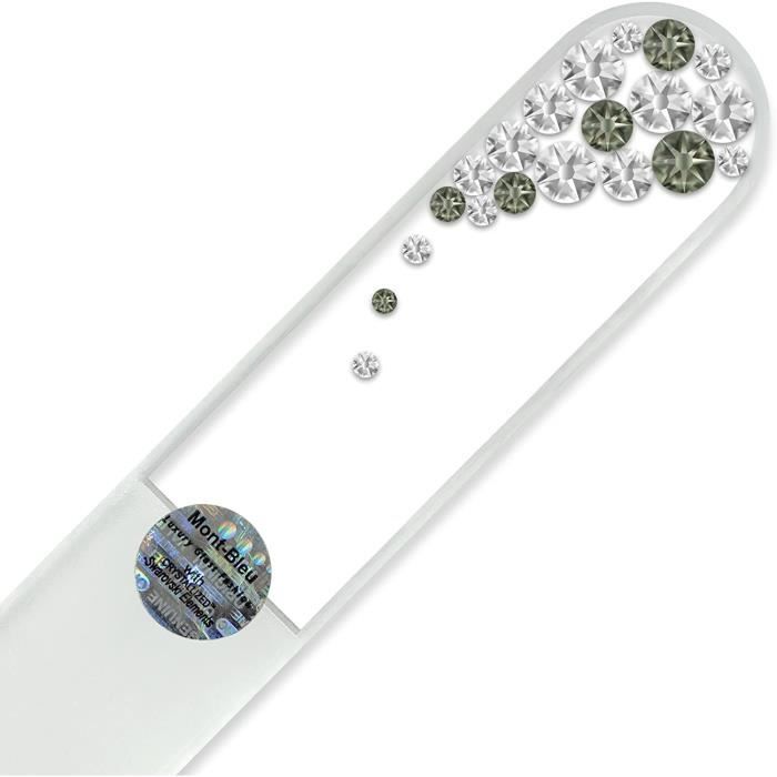 Grande lime à ongle en verre ornées à la main de cristaux de Swarovski Elements, pochette en velours noir | Véritable verre trempé t