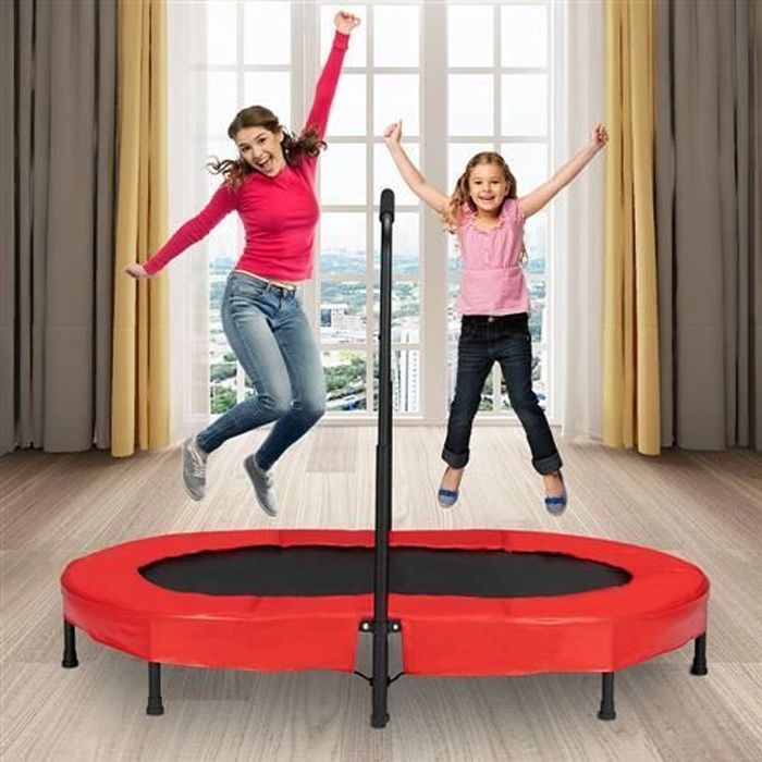 Mini Trampoline Fitness Pliable Exterieur-Interieur pour Adulte et Enfant avec Poignée, Capacité de Charge 100 kg Noir et Rouge