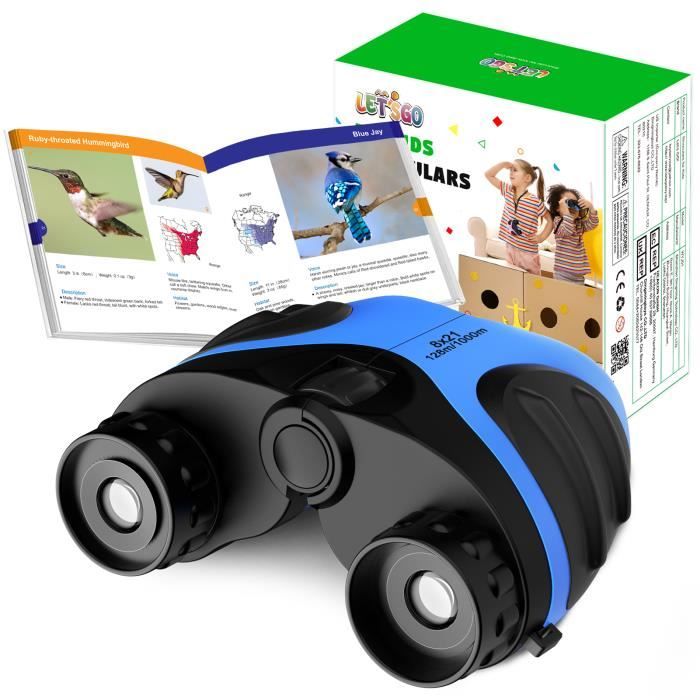 Jumelles Enfant, 8x21 jumelle HD pour enfant, Anti-vibration et étanche pour L'extérieur observation des Oiseaux-Bleu