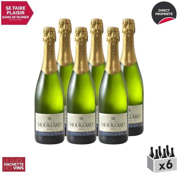 Crémant du Jura Blanc - Lot de 6x75cl - Domaine Jean-Luc Mouillard - Vin effervescent AOC Blanc du Jura - Sélection 2020 Guide